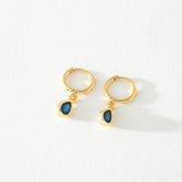 Hannah Blue Crystal Huggie Tear Drop Hoops Earrings